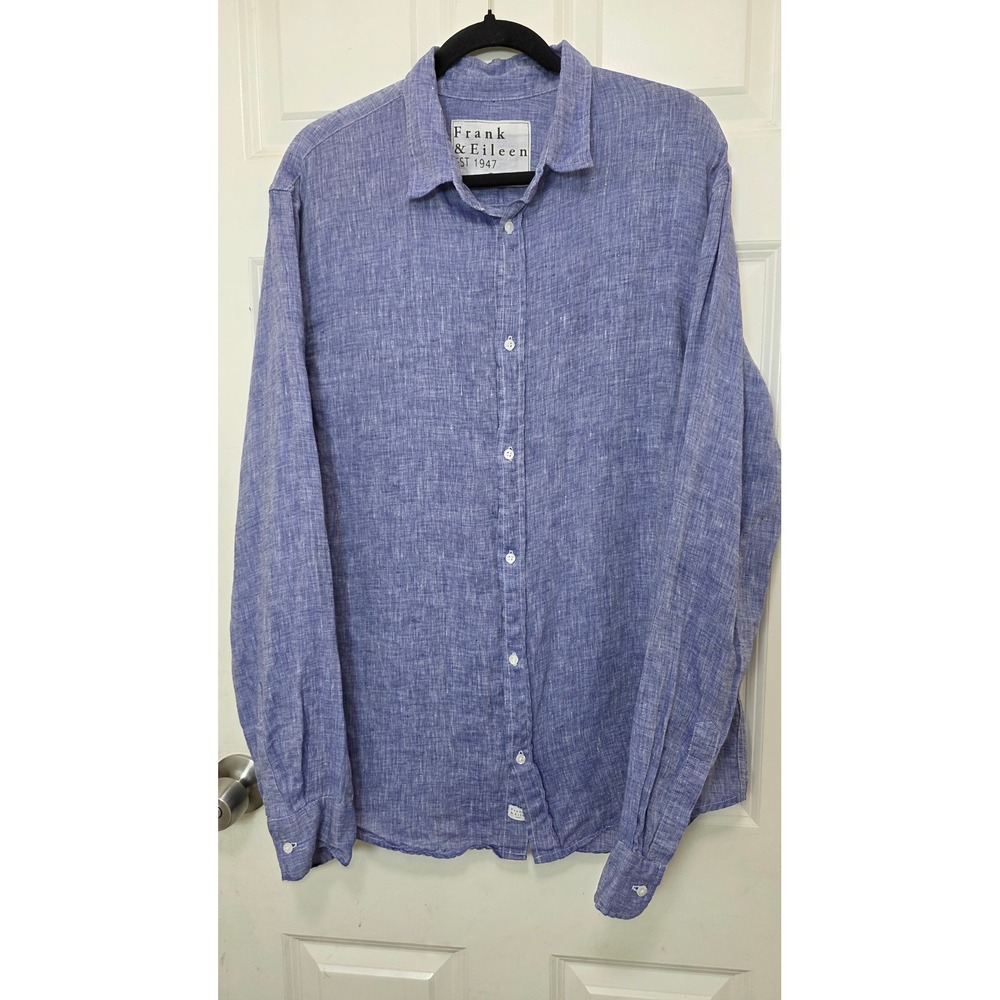 Frank & Eileen Paul Shirt Mens XL Blue 100% Linen Button Down Long Sleeve USA